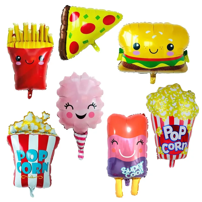 Pizza Burger Popcorn Food Series Aluminum Film Balloon Birthday Party Decoration Children's Toys Thanksgiving Appliances