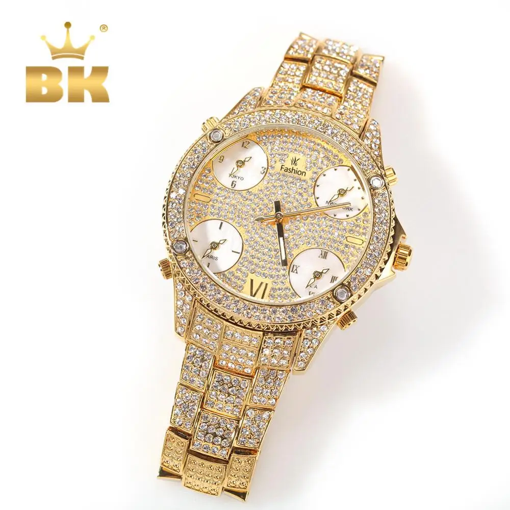 THE BLING KING Full Iced Out Drill Men Watches Stainless Steel Luxury Rhinestones Quartz Square Business Watch Jewelry