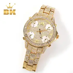 THE BLING KING Full Iced Out Drill Men Watches Stainless Steel Luxury Rhinestones Quartz Square Business Watch Jewelry