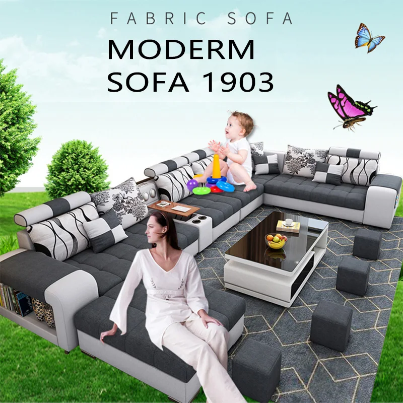 Nowoczesne sofy do salonu sofa materiałowa narożnik europejski zestaw 1903