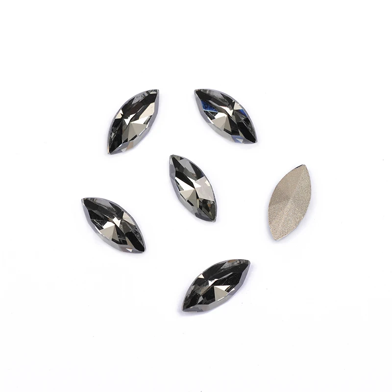 YANRUO 4200 All Sizes Black Diamond Navette Glass Stones Craft Gems Strass Crystal Point Back K9 Sew On Rhinestones