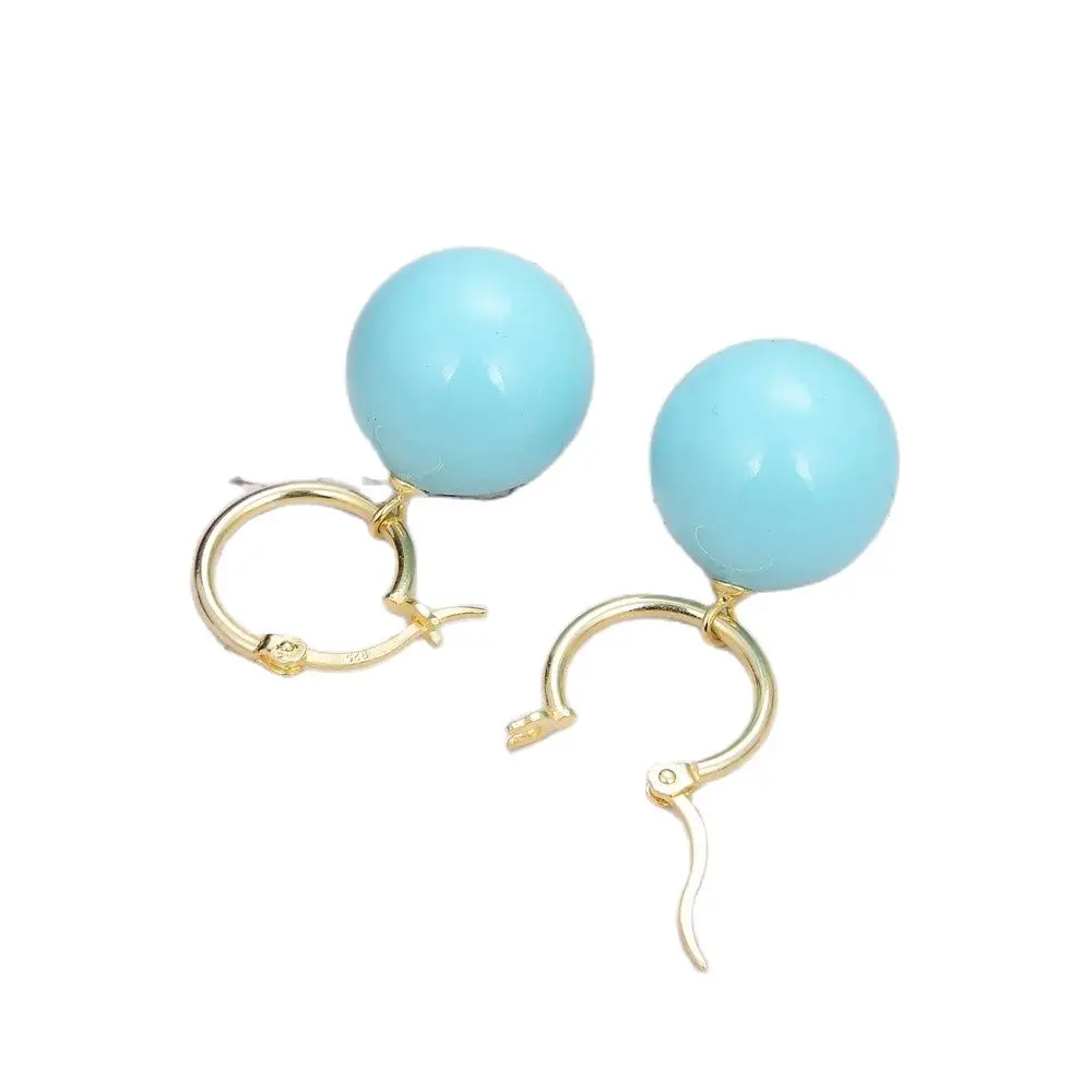 GuaiGuai Jewelry Natural Turquoise Blue South Sea Shell Pearl Gold Color Plated Hook Earrings