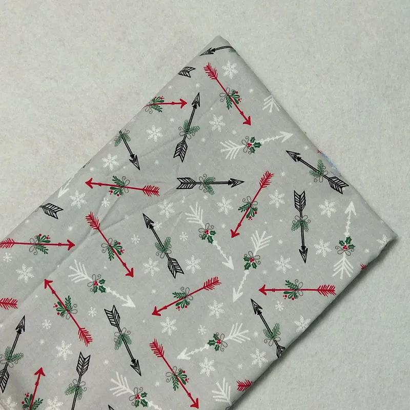 Merry Christmas Grey Snowflake Arrow Printed Cotton Fabric Patchwork Quilting Baby Cloth Dress Home Decoration 50x105cm