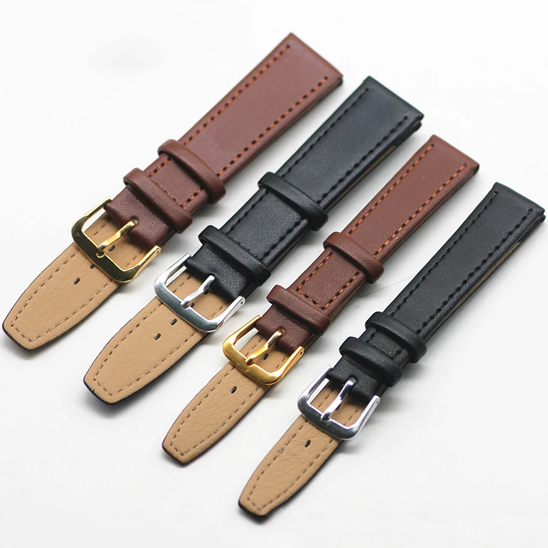 

10mm 12mm 14mm 16mm 18mm 20mm 22mm Leather Watchband With Stain Steel Buckle Black Brown Watch Straps Belt Accessories