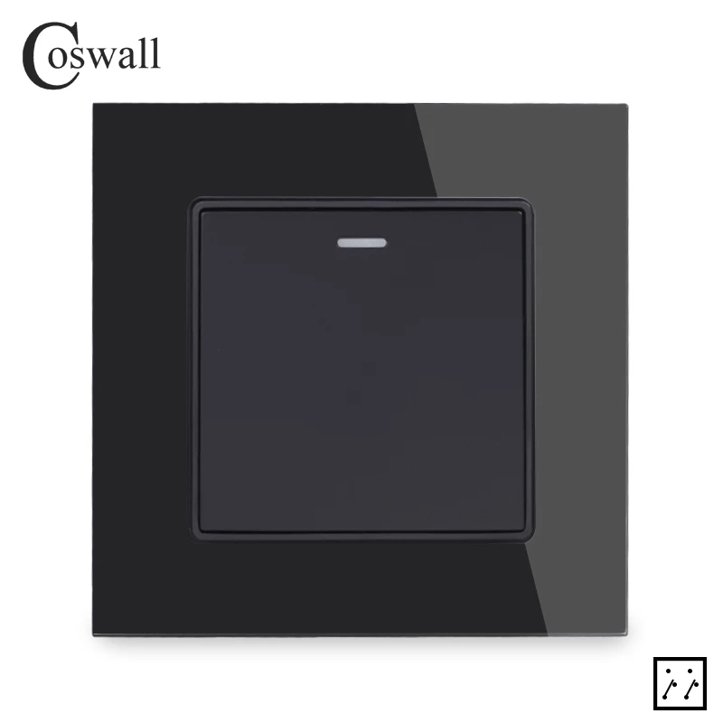 Coswall Crystal Glass Panel 1 Gang 3 Way Intermediate Rocker Switch Crossover Cross Switch On / Off Wall Light Switch Switched