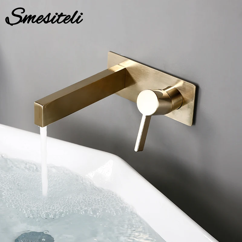 

Bathroom Sink Faucet Wash Basin Mixer Tap Bath Solid Brass Single Handle Two Holes Wall Mount Hot And Cold Water Swivel Spout