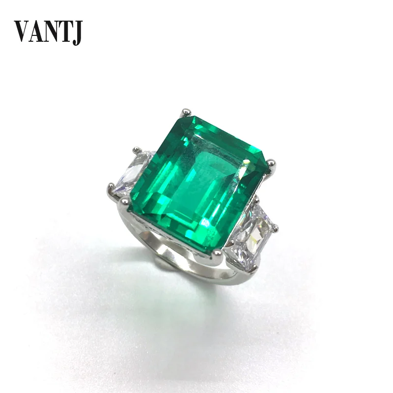 VANTJ Real 10K Gold Rings Sterling Lab Grown Created Emerald Moissanite Fine Jewelry Women Party Wedding Gift