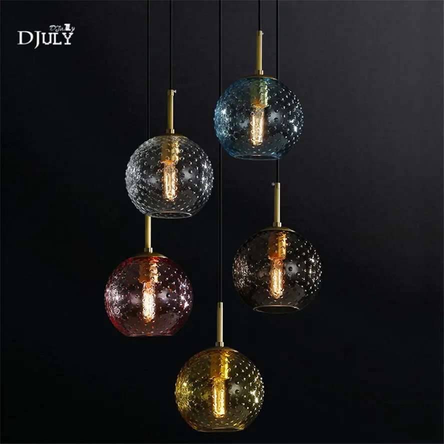 

postmodern designer ripple color glass pendant lights villa stairs suspended led luminaire home deco copper hanging lamp fixture