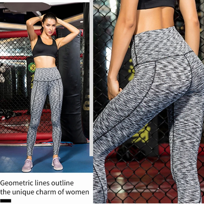 Women Yoga Pants Aesthetic Lines Pocket Design Sports Tights Gym Bottoms Fitness Leggings Elastic Workout Sweatpants for female