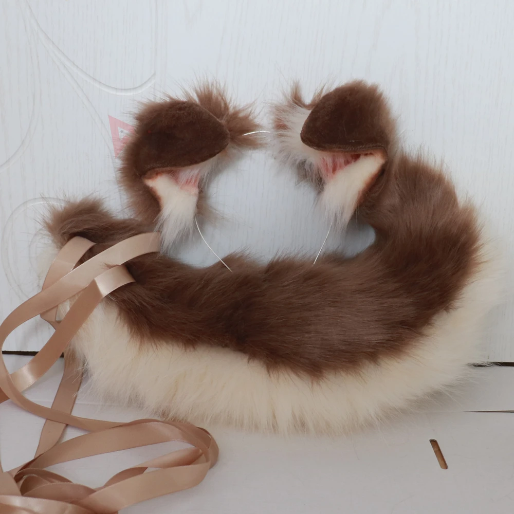 Nieuwe Lolita Cosplay Shiba Inu Hond Neko Vos Oren Hoofdband Haar Hoepel Tail Set Voor Meisje En Vrouwen Carnaval Accessoires