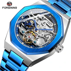 Forsining-reloj con correa de acero inoxidable para hombre, accesorio masculino de pulsera resistente al agua con mecanismo automático de movimiento, complemento mecánico de marca de lujo perfecto para negocios