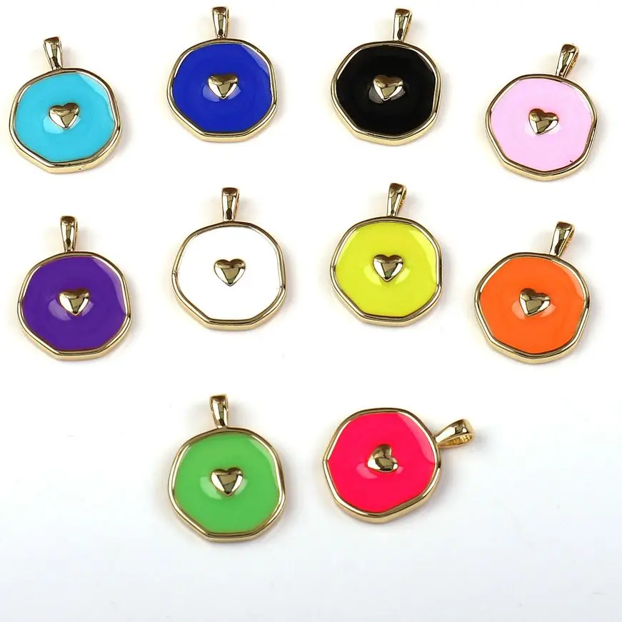 10Pcs,Candy Summer Small Heart Shaped Coin Enamel Paint Lucky Color Pendant For Bracelet Necklace Earring Charm Making