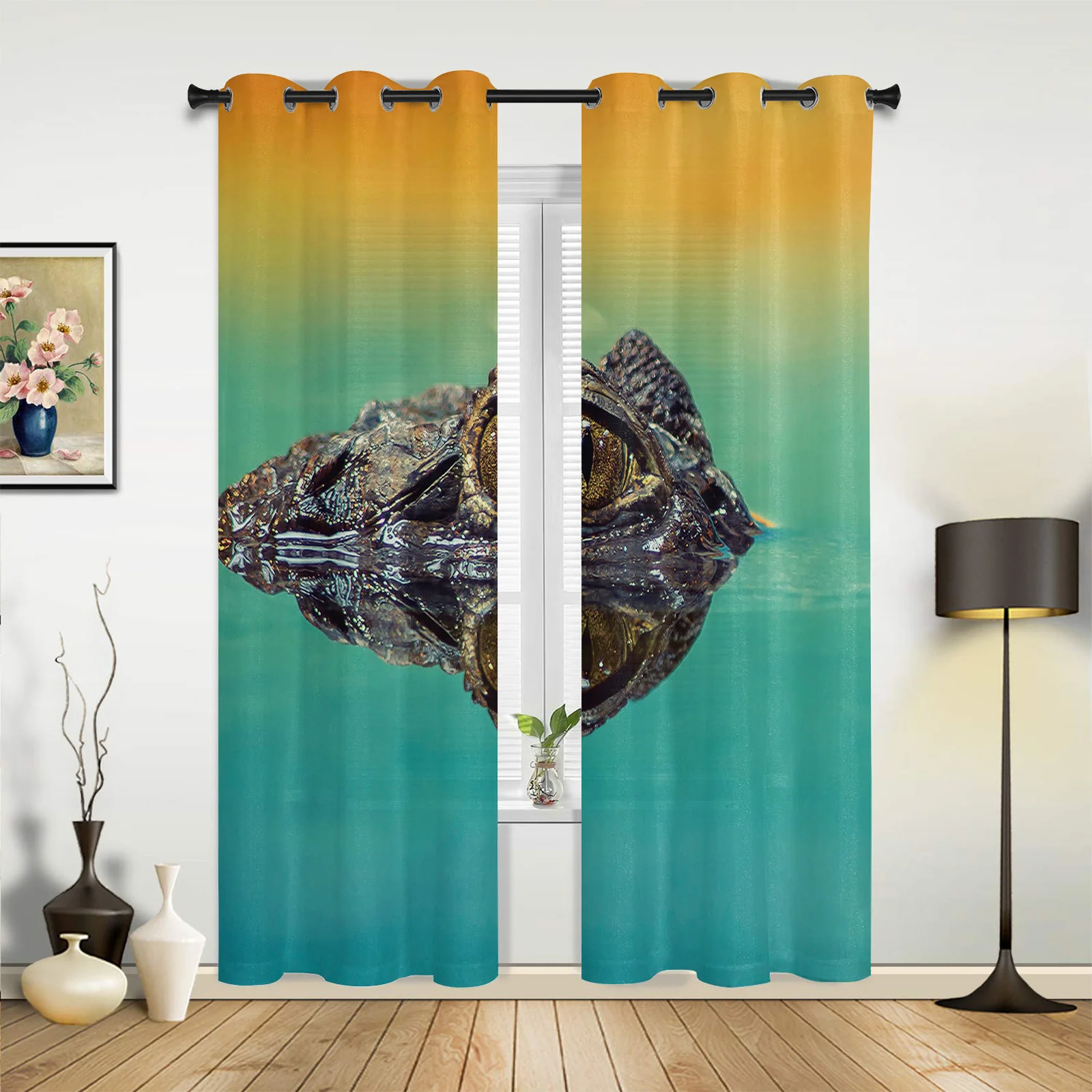 Patio Curtain Pond Crocodile Eyes Indoor Living Room Bedroom Kitchen Outdoor Drape For Porch Gazebo Pergola Canopy Beach