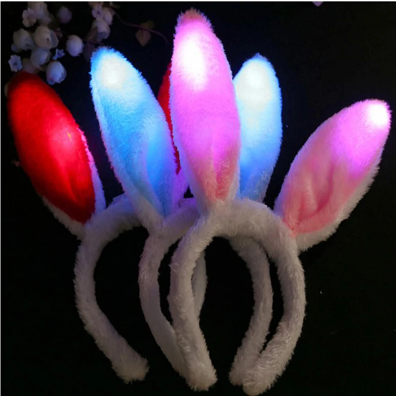 

30pcs led Plush Rabbit Ears Flashing Glow Headband Hair Band led party supplies Light Up Hair Accessories for kids Girl woman