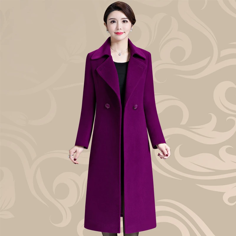 Autumn Winter Jacket Female Wool Cloth Windbreaker Coat  Mother 5XL Woolen Top Medium Long Double-sided Luxury Cashmere Overcoat