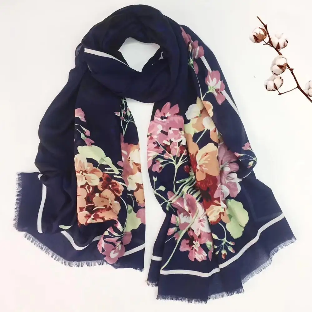 2018 Newest Cotton Ombre Floral Fringe Scarf Shawls Wrap Flower Bloosom Print Muslim Scarves Hijab Muffler 3 Color FREE SHIPPING