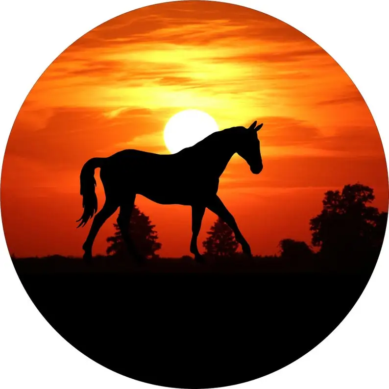 

Horse with Sunset Spare Tire Cover fit to exact tire size Car Camper RV Motor home Trailer/Option for backup camera in menu