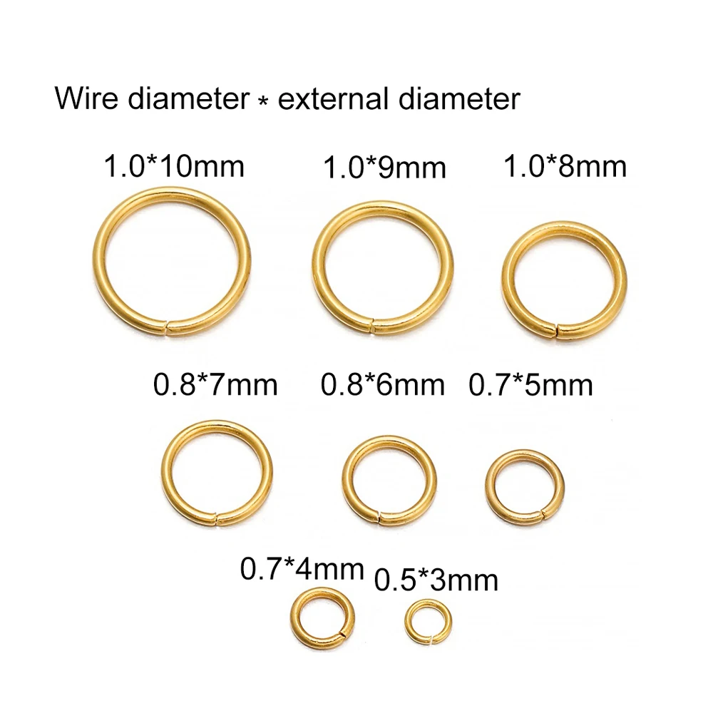 50-200ピース/ロット3-10ミリメートルステンレス鋼ゴールドストロングオープンジャンプリング、ジュエリーメイキングのためアクセサリー所見用品