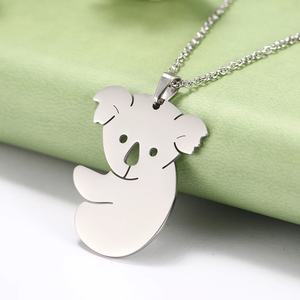 Cazador Cute Koala Pendant Necklace for Women Animal Mother Kids Neck Chains Mother Day Gift Wholesale Stainless Steel Jewelry