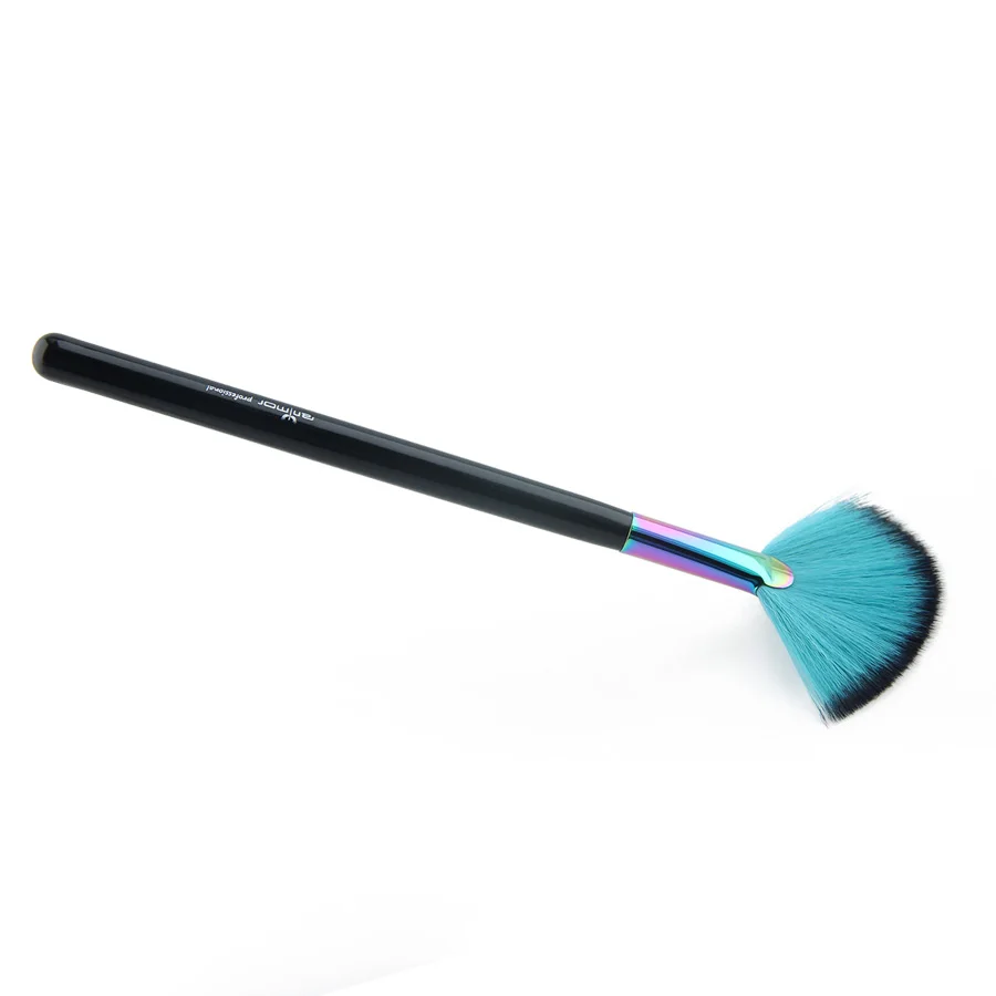 Anmor Professional Makeup Brush Fan Shape Powder Make Up Brushes with Rainbow Color Ferrule for Face Blusher Black Cosmetic Tool