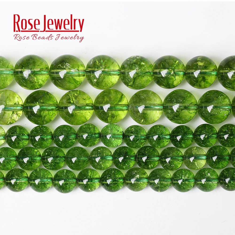 Wholesale Natural Green Peridot Crystal Quartz Round Loose Beads 15