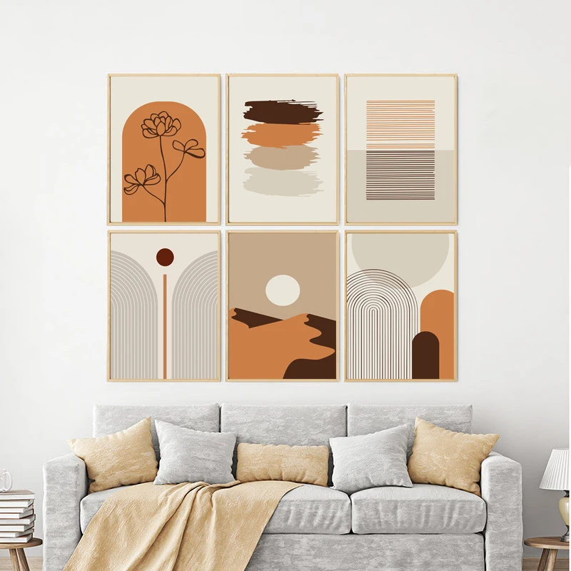 

Abstract Style Orange Wall Art Posters Desert Flower Canvas Paintings and Prints Pictures for Interior Living Room Home Decor