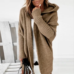 S-XL 11Colors Mid-length Loose Batwing Sleeve Hooded Cardigan Soft Warm Sheep Wool Autumn Winnter Women Sweaters