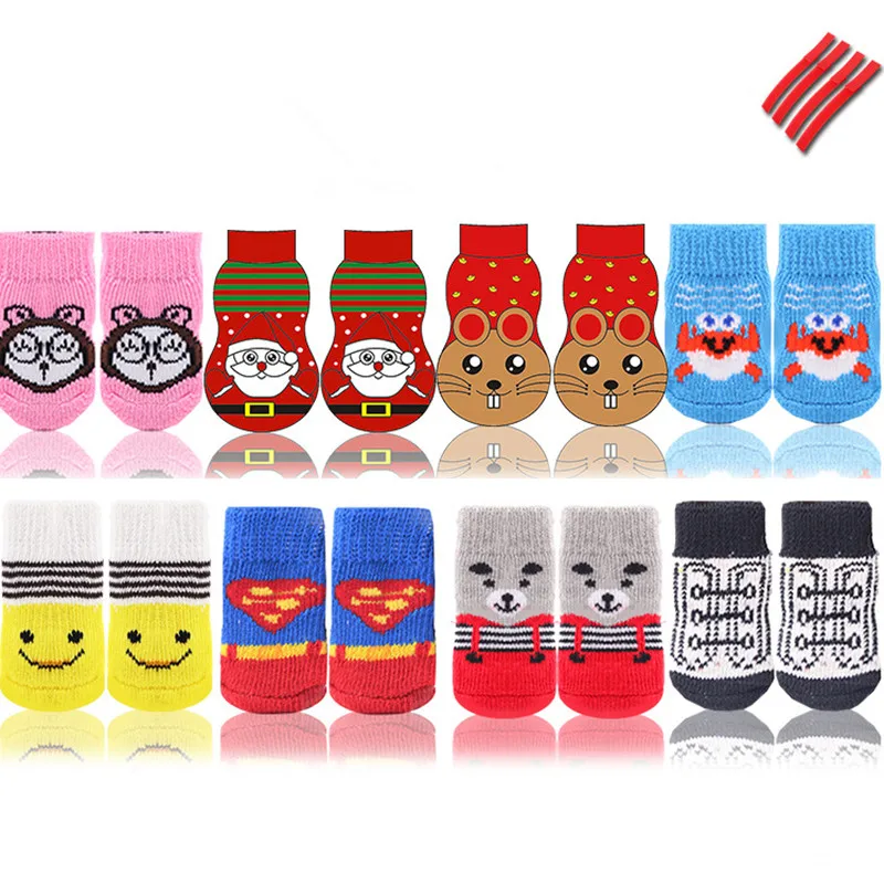 4Pcs/set Anti Slip Skid Bottom lovely Puppy Dogs Pet Knits Socks Cute pet Fashion Pets Dogs Socks for Cats Dog Toy Supplies