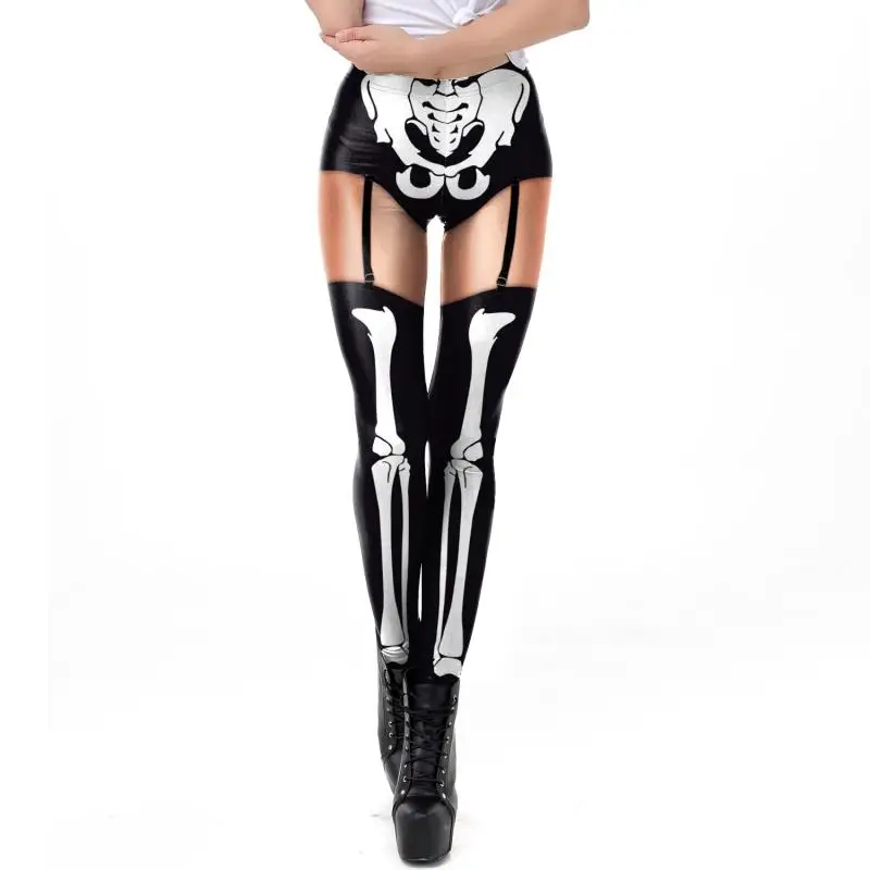 VIP FASHION szkieletowe legginsy damskie Cosplay seksowne elastyczne spodnie obcisłe kostium na Halloween 3D drukowane legginsy treningowe Fitness — zdjęcie 2