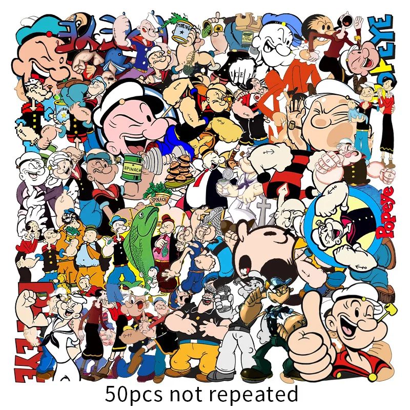 50Pcs Cartoon Popeye The Sailor Stickers Waterproof Decal Laptop Motorcycle Luggage Snowboard Fridge Phone Car Sticker