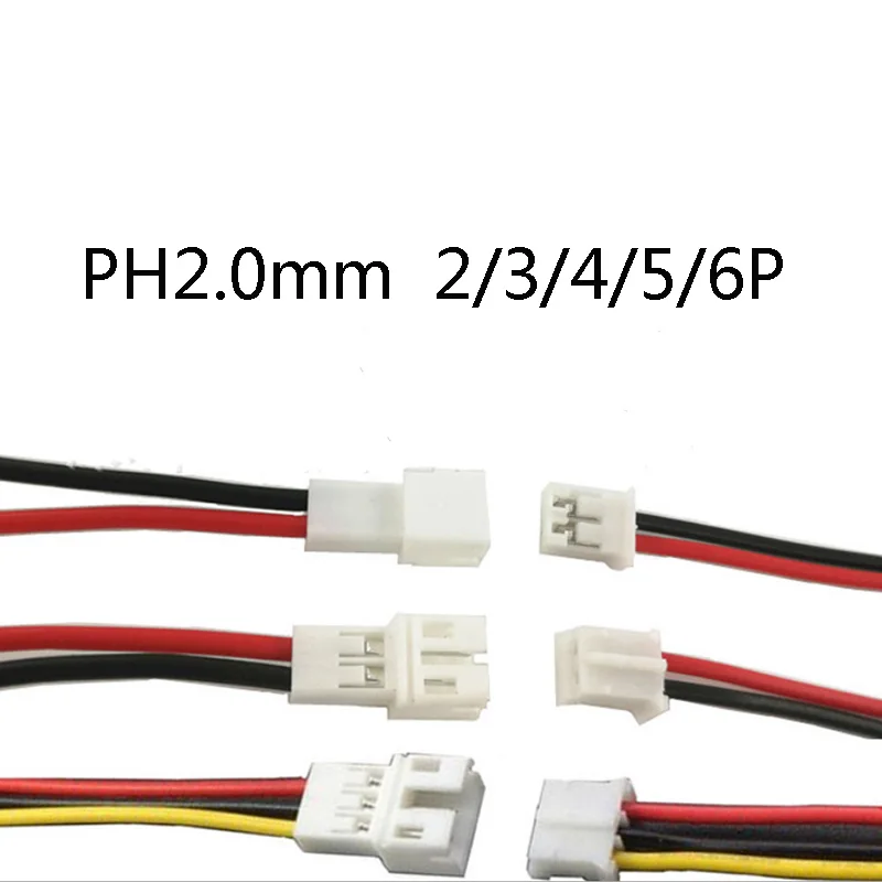 10pcs/ 5female+5male PH2.0mm Micro JST PH 2.0 2P 3P 4P 5P 6pin Male Female Plug Connector With Wire Cables 200mm 20cm  Battery