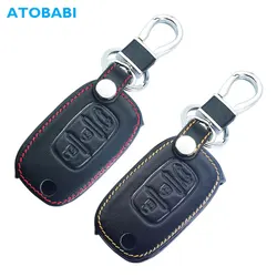 Leather Car Key Case Folding Keychain Holder Remote Cover Skin For LADA Sedan Largus Kalina Granta Vesta X-Ray XRay For Renault