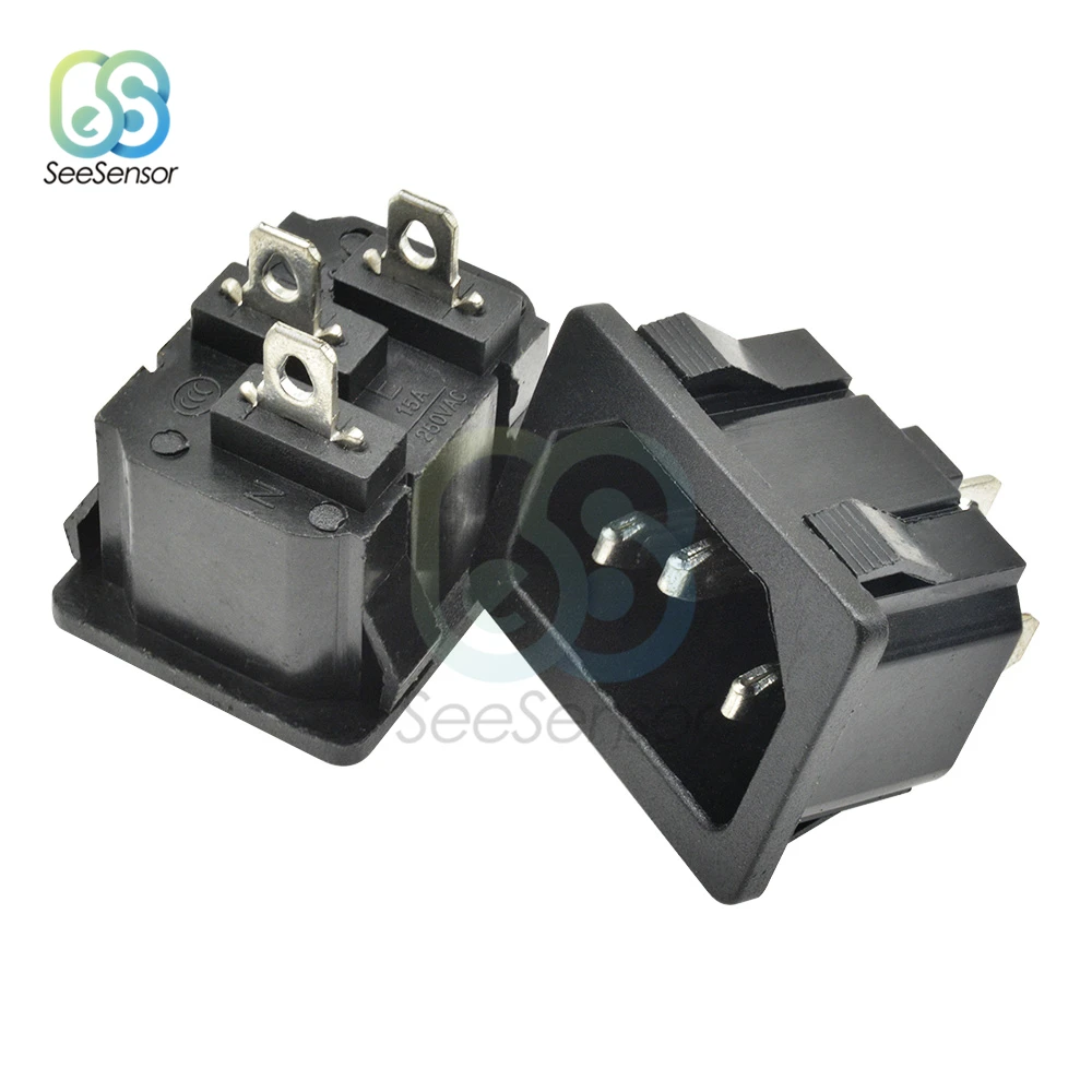 2Pcs 10A 250VAC 3 Pin AC-04 AC Power Socket Connector Plug Iron Core