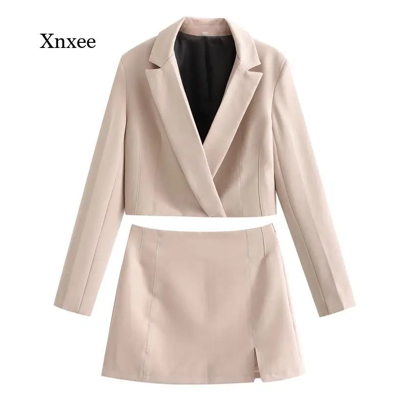 2021 Two-Piece Women\'s Suit Short Lapel Slim Mini Skirt Elegant High Fashion Chic Ladies Blazer