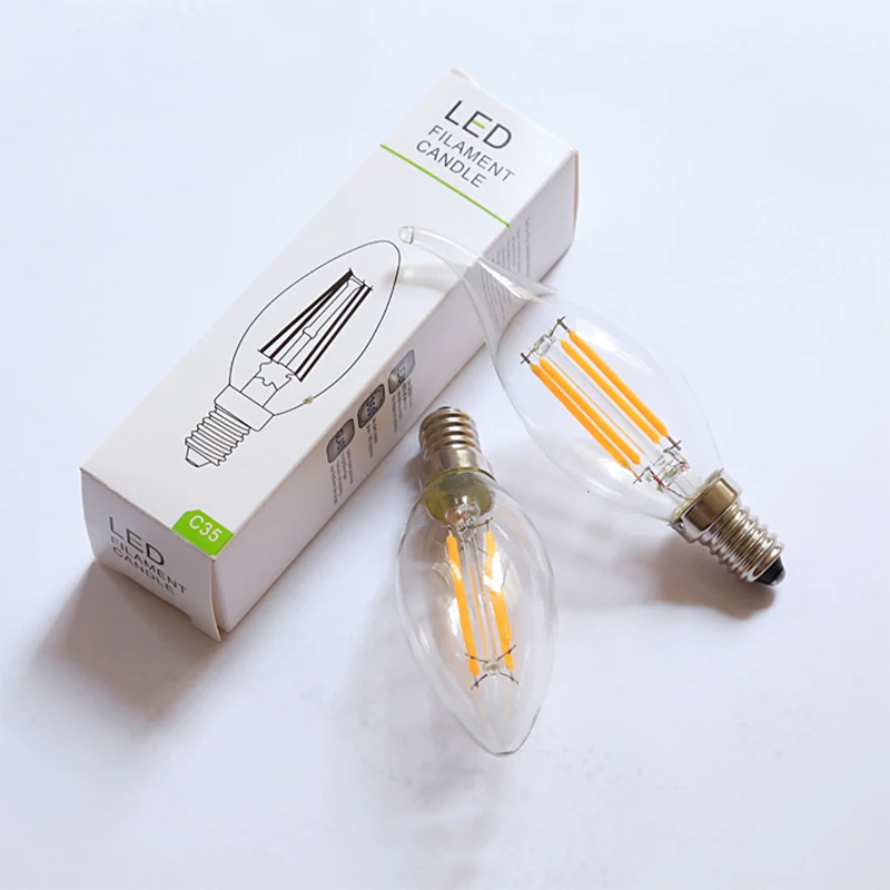 Led Candle Bulb E14 Small Screw Mouth 4W Edison Pointed Bubble Pull Tail Crystal Chandelier Light Source  Bright Tungsten Bulb