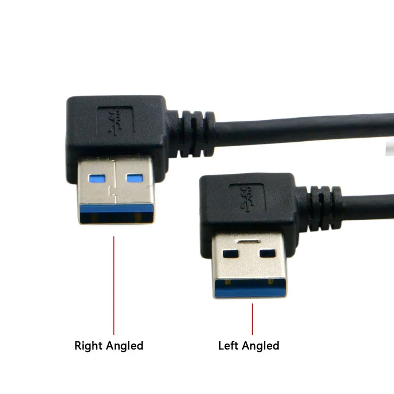 USB 3.0 Type A Male 90 Degree Left Angled to USB 3.0 A Type Right Angled Extension Cable