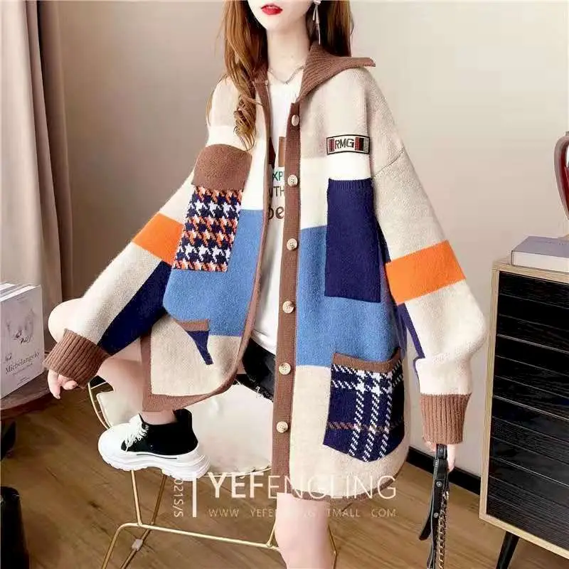 Large Size Knitted Cardigan Sweaters Women Fashion Loose Mid-length Harajuku Sweater Autumn Winter 2024 New Womens Knit Jackets