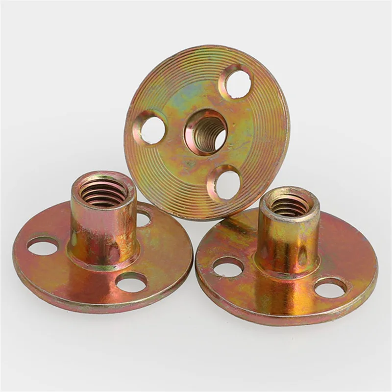 M8 M10 Iron Plate Nut Furniture Plywood on Lock Nut Sofa Foot Lock Galvanized Three-Hole Nut Plate Head T-Nuts