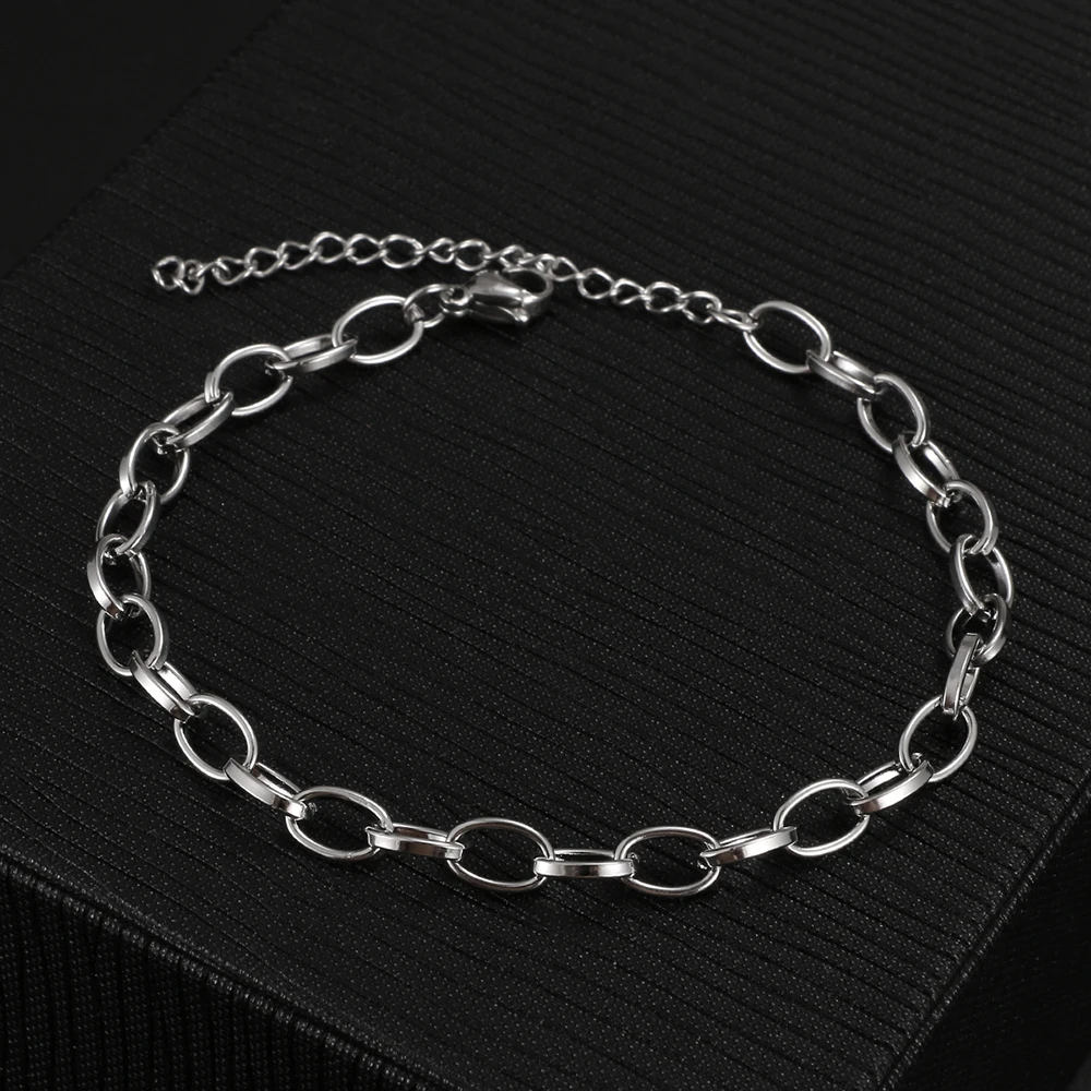 Stainless Steel Bracelets Hot Fashion Flat Chain Hip Hop Punk Gold Silver Color Men Chain Charm Bracelet For Women Jewelry Gifts