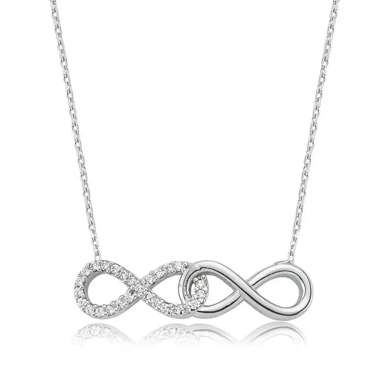 Silver Infinite Love Women Necklace Zircon Stone 925 Sterling Women Fine Jewelry Wedding Party Birthday Gift - Box - Pendant - Chain Choker - Female - Ladies - Fashion