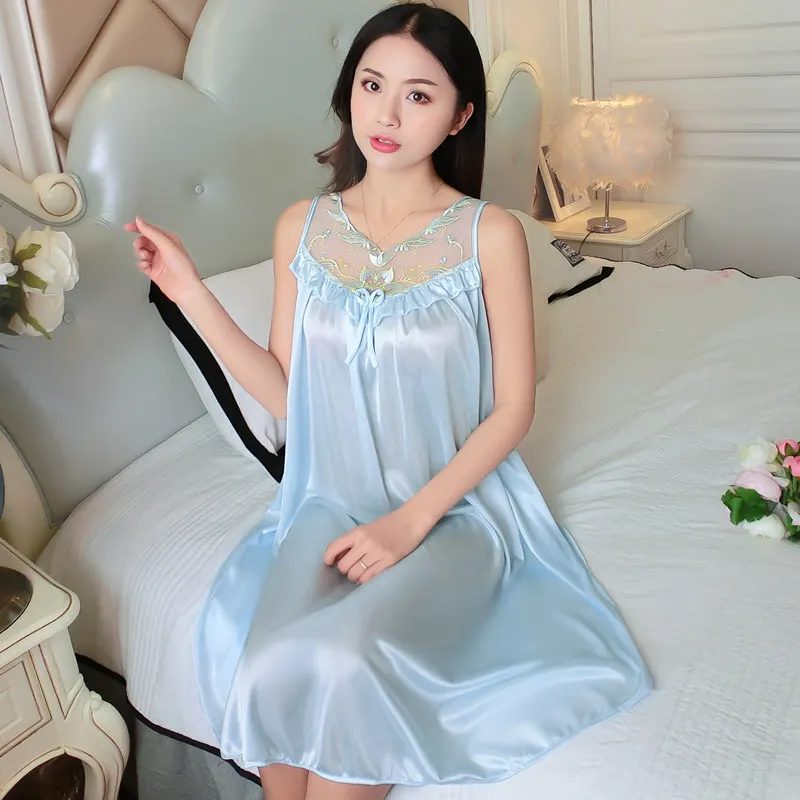 XXXXL Summer Women Nightgown Lace Sleepwear Night Bath Dress Gown Satin Sleep Shirt Nightshirt Home Clothes Intimate Lingerie