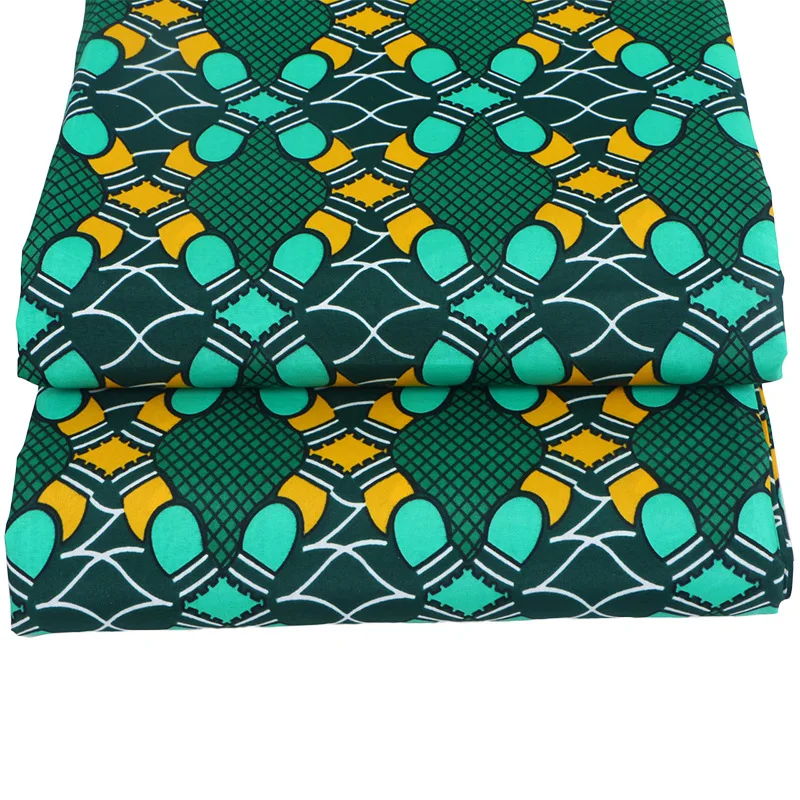 100% Polyester African Fabric Pagne Green And Yellow Print Wax 2019 Real New Fashion Wax