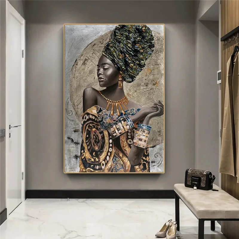 African Black Woman Canvas Art Posters And Prints Abstract Girl Oil Paintings Print Wall Art Pictures for Modern Home Room Decor