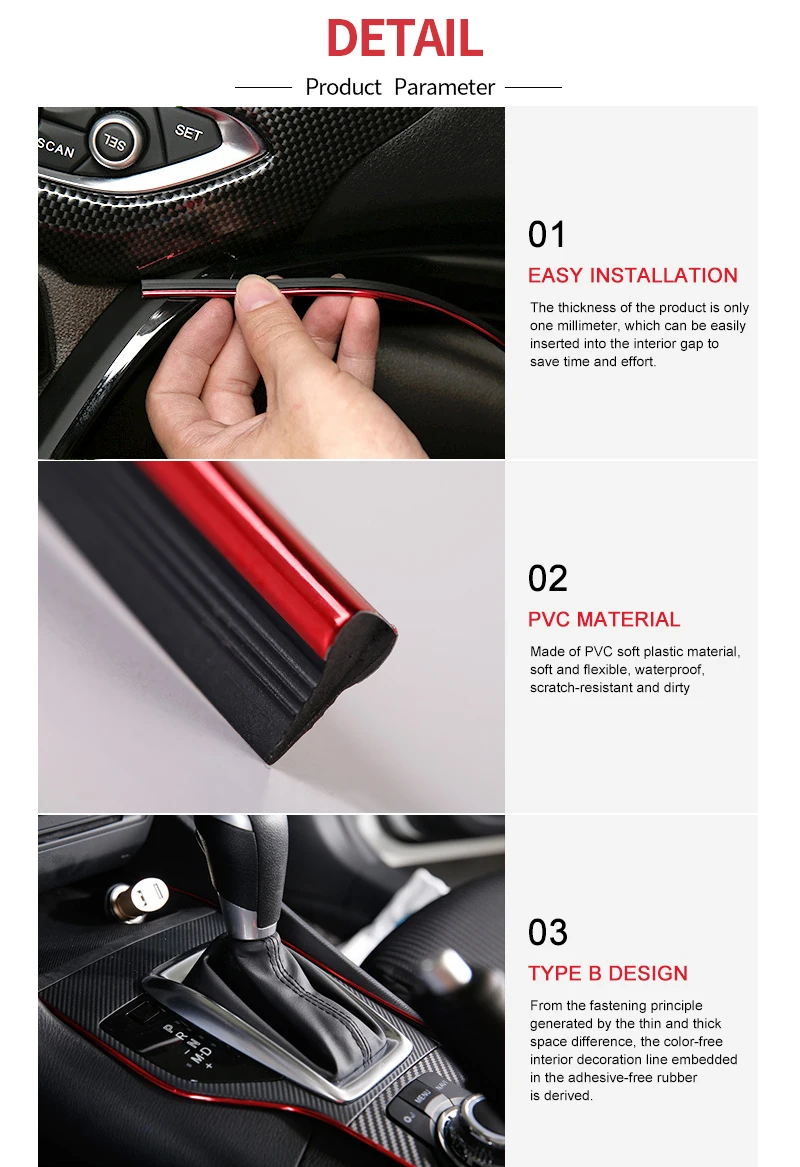 Auto Moulding Dekoration Flexible Streifen 1/3/5M Innen Auto Leisten Auto Abdeckung Trim Dashboard Tür Edgein auto-styling Universal – Detail 8