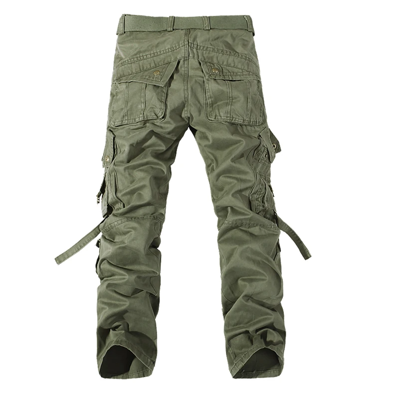 Pantalones Cargo de algodón para hombre, calzas informales con decoración de bolsillos grandes, color verde militar, fáciles de lavar, talla grande
