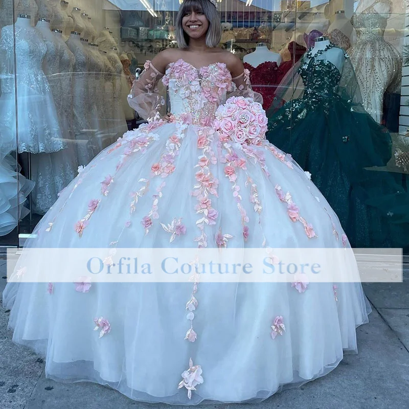 فستان xv anos vestidos الأميرة الوردي Quinceanera ثوب الكرة انفصال الأكمام الحلو 16 فستان ملابس الحفلات 2022