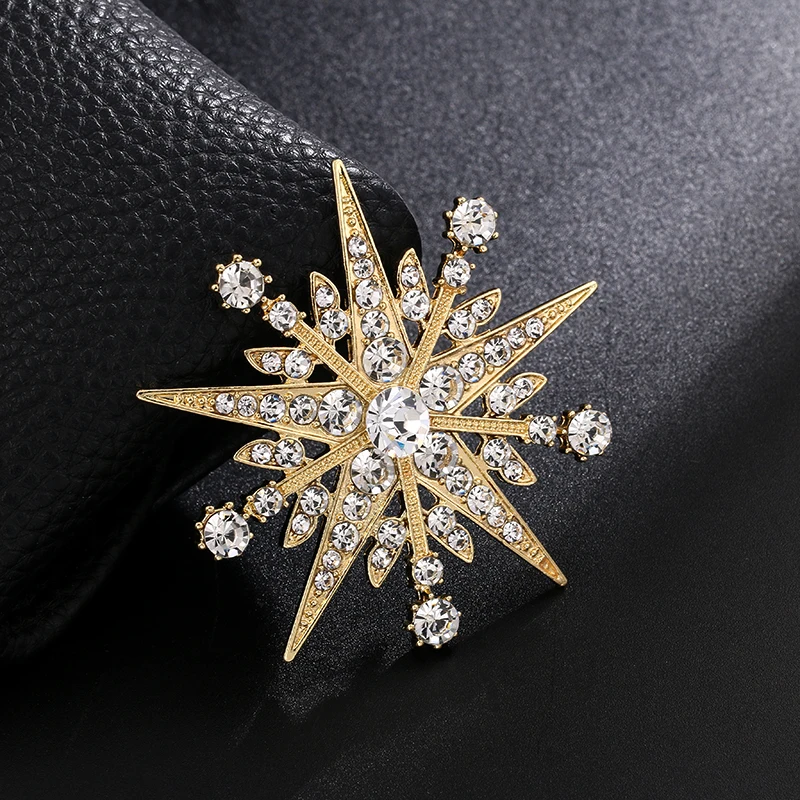 baiduqiandu Brand New Arrival Clear Crystal Rhinestones Starburst Brooches in Dark Silver Color Plated