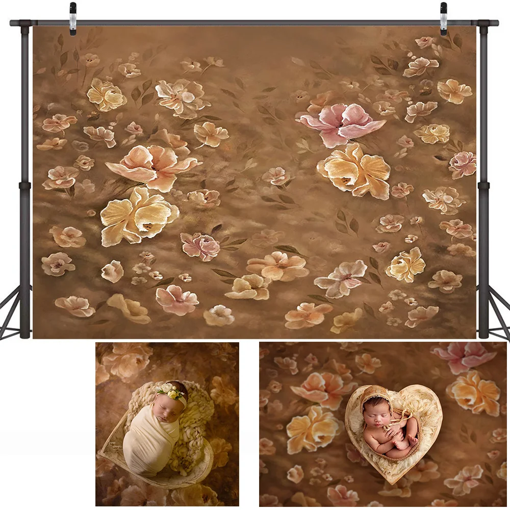 Abstract Flowers Hand Painted Backdrop Photography Retro Floral Texture Newborn Baby Adult Portrait Background Photo Shoot Props