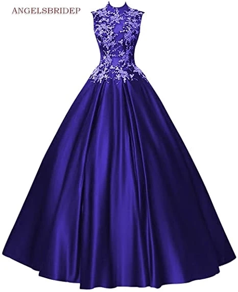 ANGELSBRIDEP-vestido de baile de cuello alto, quinceañera, para 15 fiestas, apliques formales de satén, vestidos de cumpleaños para máscaras