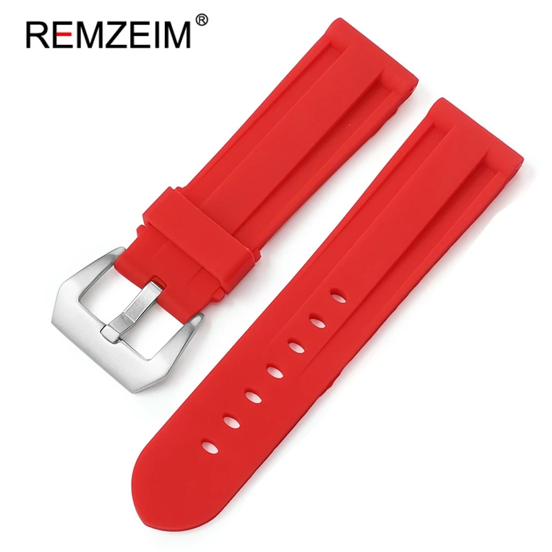 REMZEIM Soft Silicone Sport Watchband Red Black Blue Green Men Women 22mm 24mm 26mm Replacement Band Strap Watch Accessories